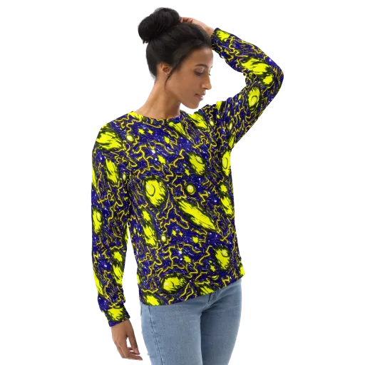 Neon Comet Riot on a Sweatshirt