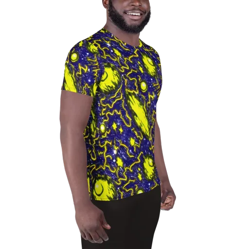 Neon Comet Riot on a Men's Athletic T-Shirt