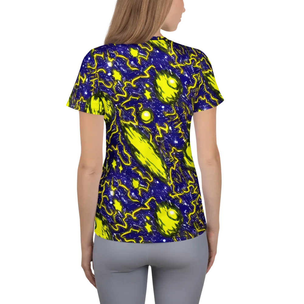 Neon Comet Riot on Women's Athletic T-Shirt — Back