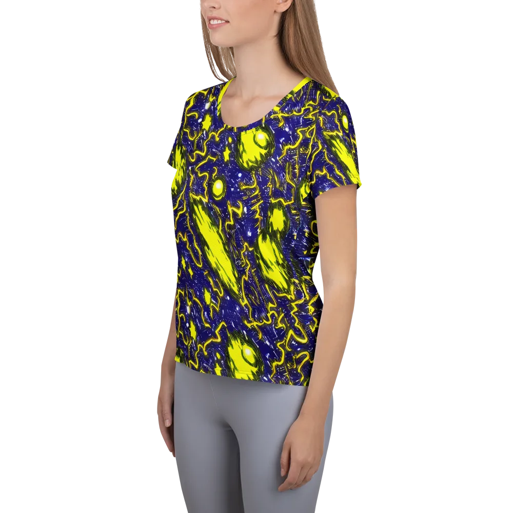 Neon Comet Riot on Women's Athletic T-Shirt — Left