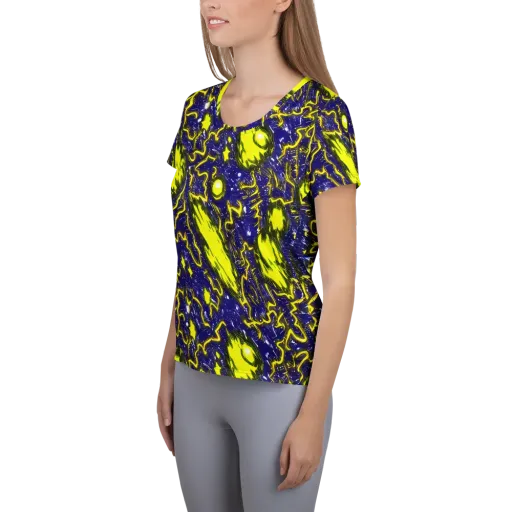 Neon Comet Riot on a Women's Athletic T-Shirt