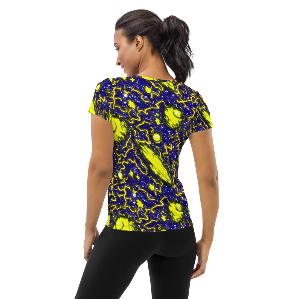 Neon Comet Riot on Women's Athletic T-Shirt — Back