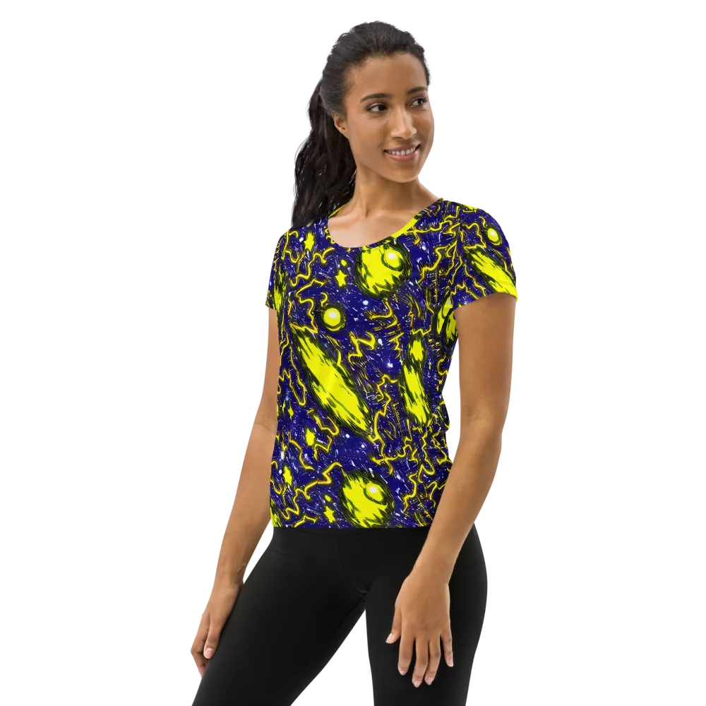 Neon Comet Riot on Women's Athletic T-Shirt — Left