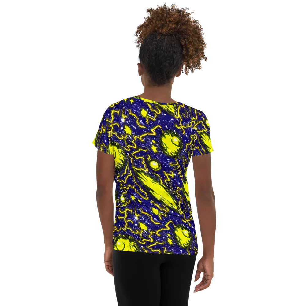 Neon Comet Riot on Women's Athletic T-Shirt — Back