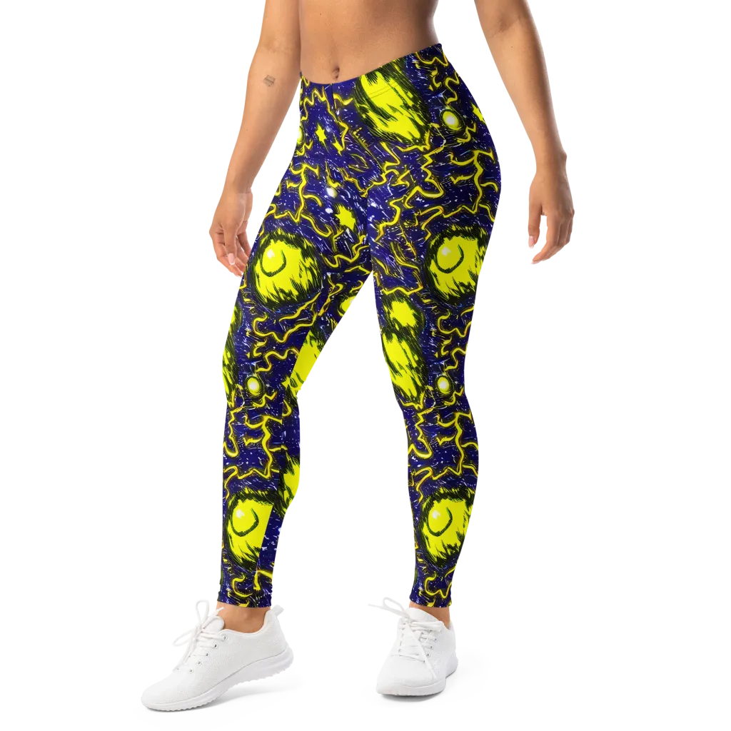 Neon Comet Riot on Leggings — Left Front