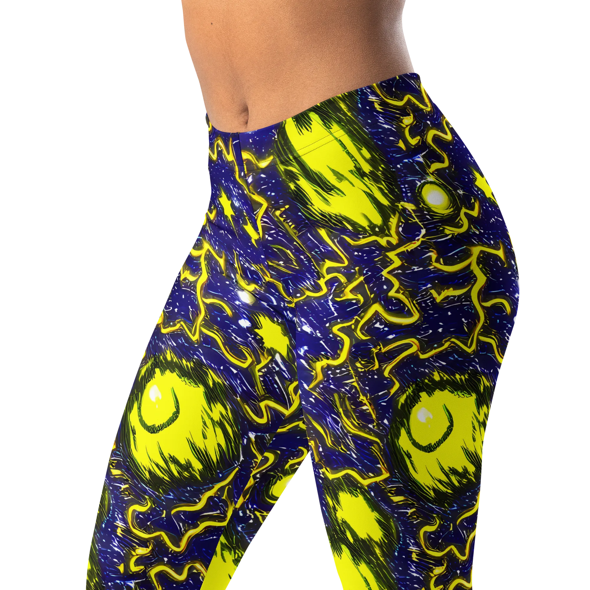 Neon Comet Riot on Leggings — Left Front