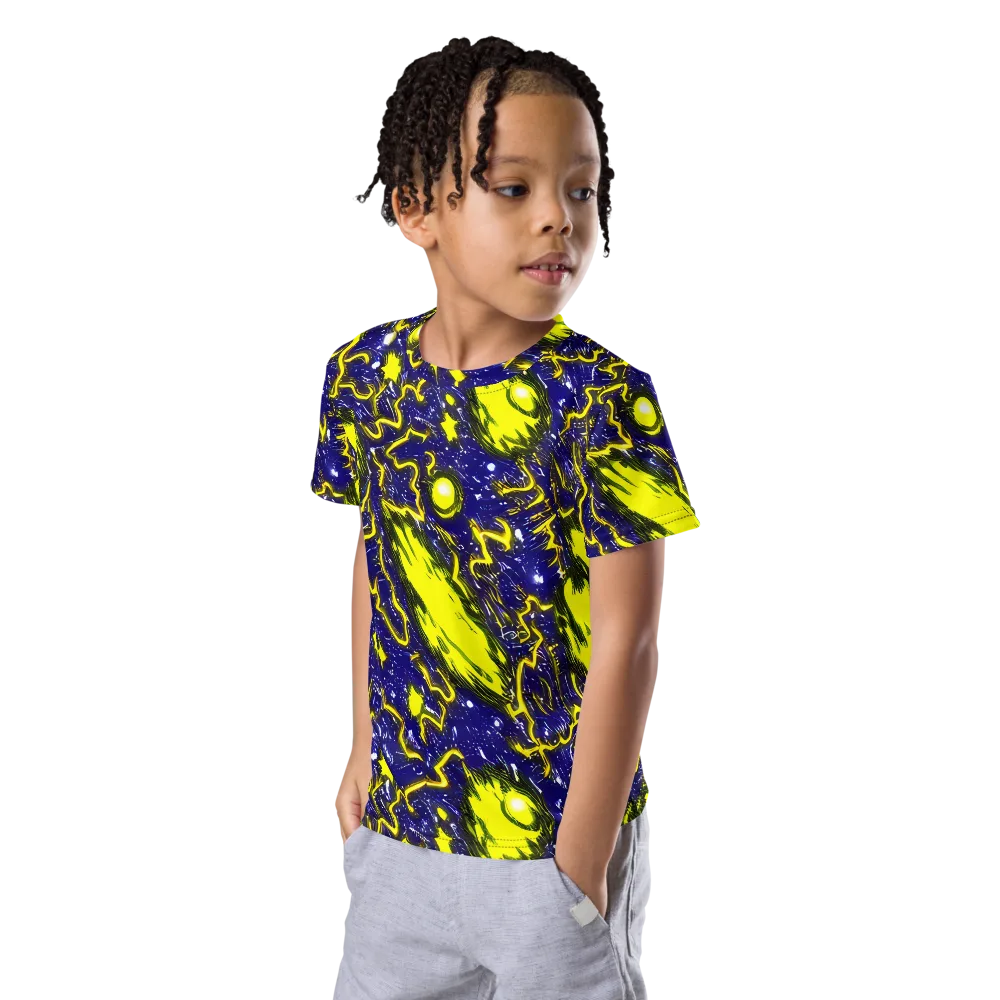 Neon Comet Riot on Kids Crew Neck T-Shirt — Left Front