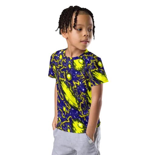 Neon Comet Riot on a Kids Crew Neck T-Shirt