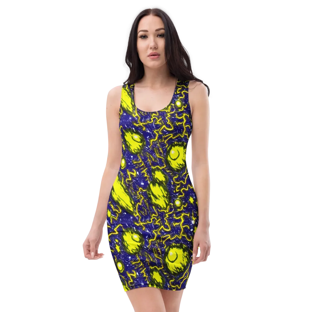 Neon Comet Riot on Bodycon Dress — Front