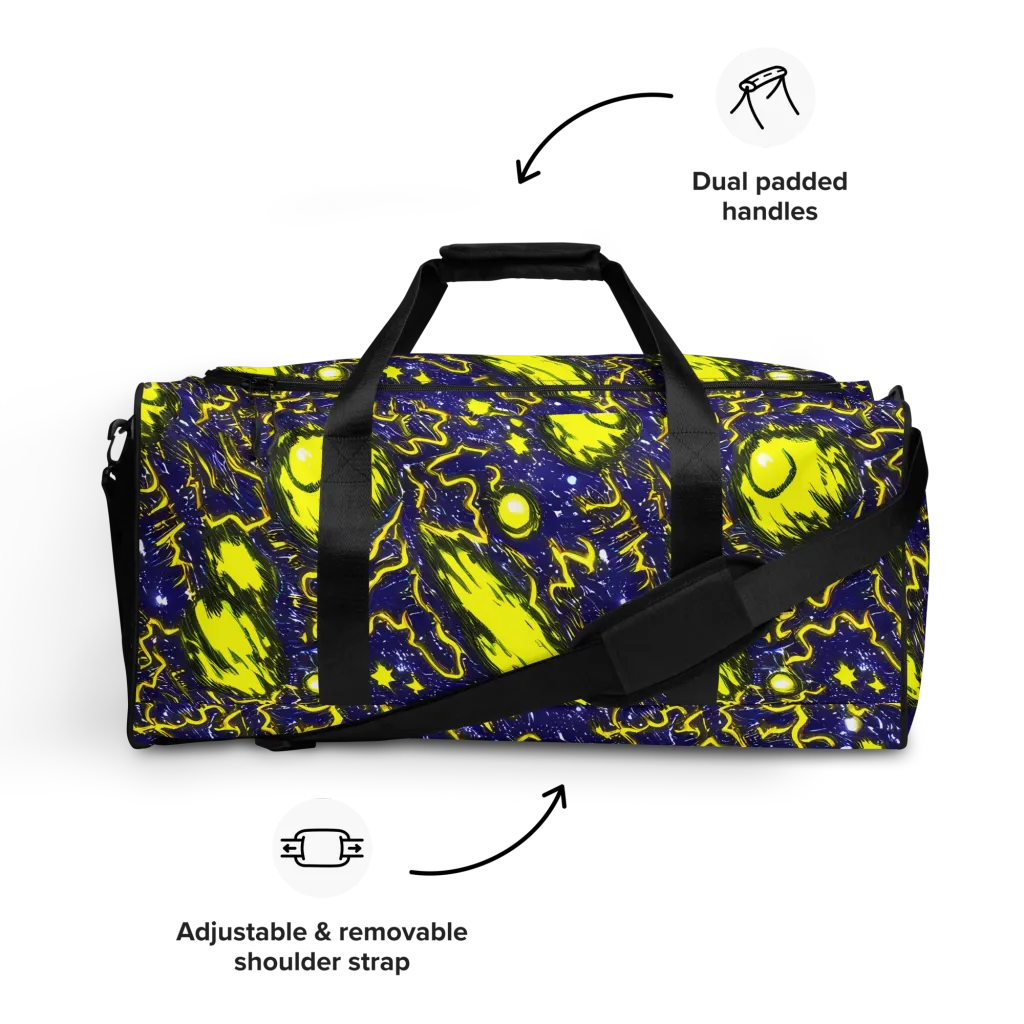 Neon Comet Riot on Duffle Bag — Front
