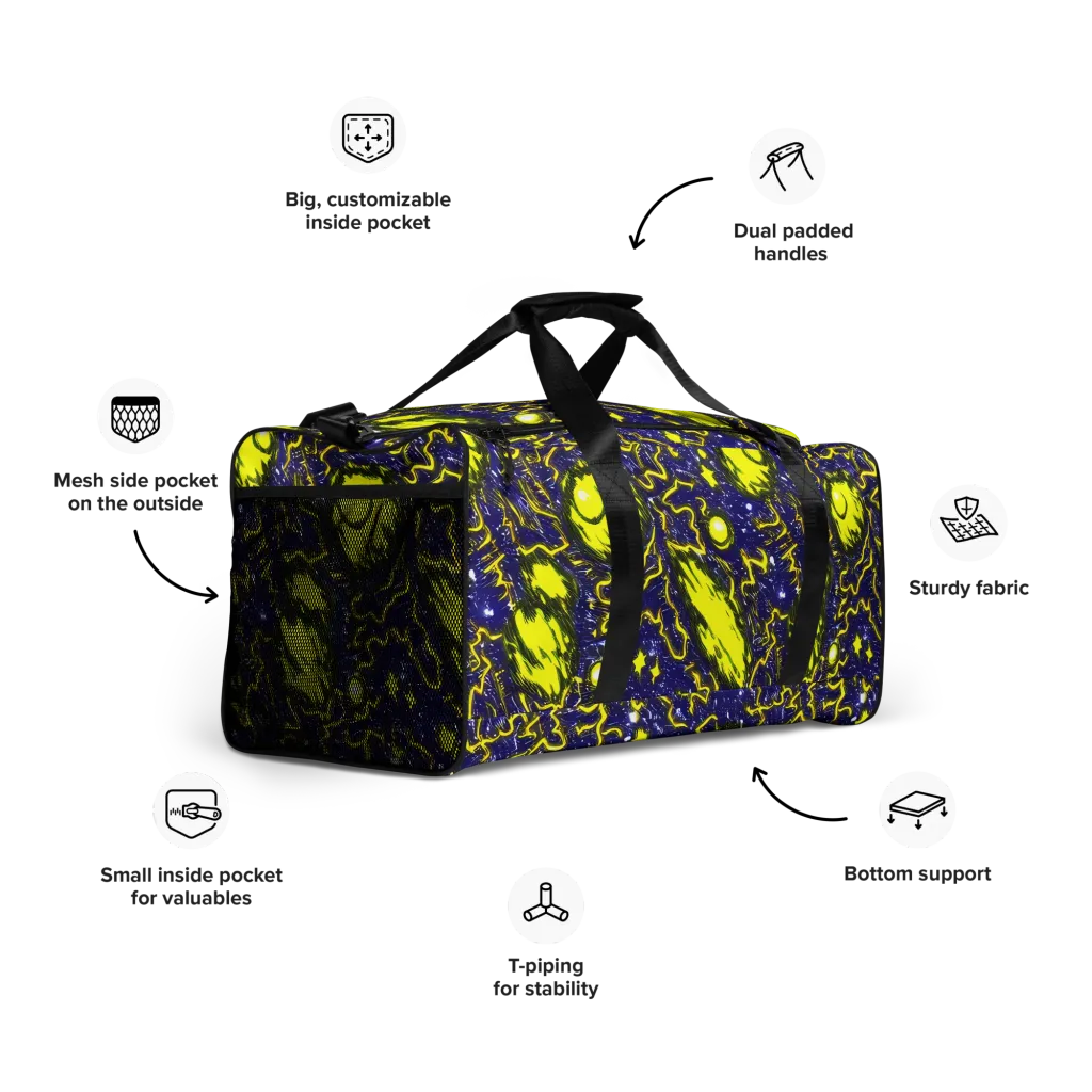 Neon Comet Riot on Duffle Bag — Right Front