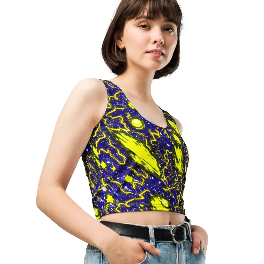 Neon Comet Riot on Crop Top — Right Front