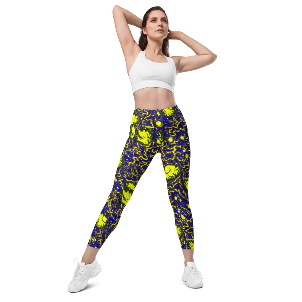 Neon Comet Riot on Leggings with Pockets — Front