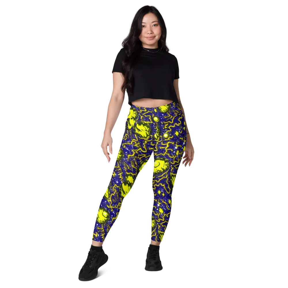 Neon Comet Riot on Leggings with Pockets — Front