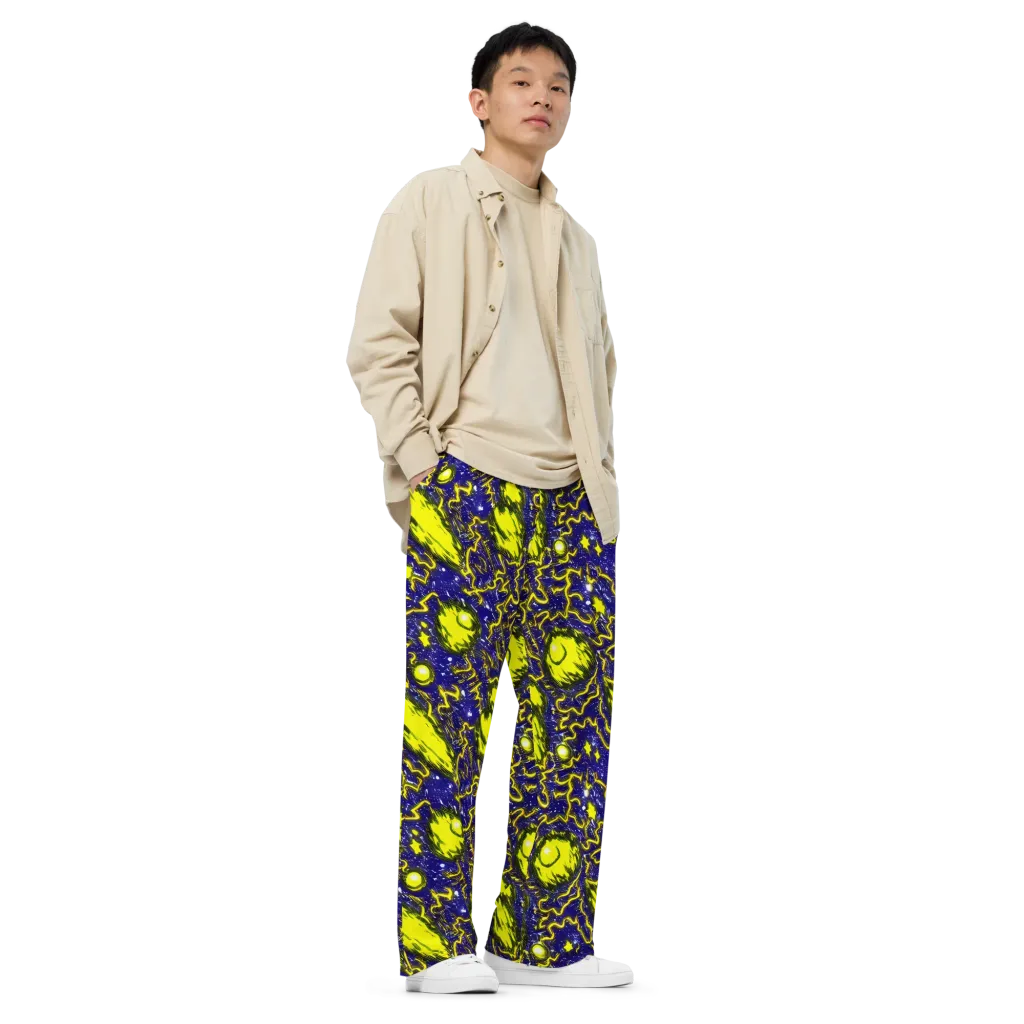 Neon Comet Riot on Wide-Leg Pants — Right Front