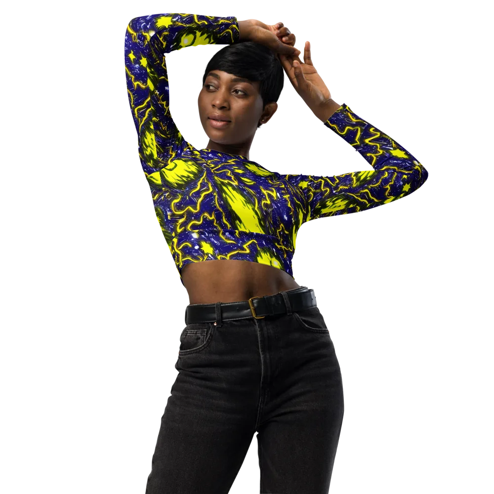 Neon Comet Riot on Long Sleeve Crop Top — Front