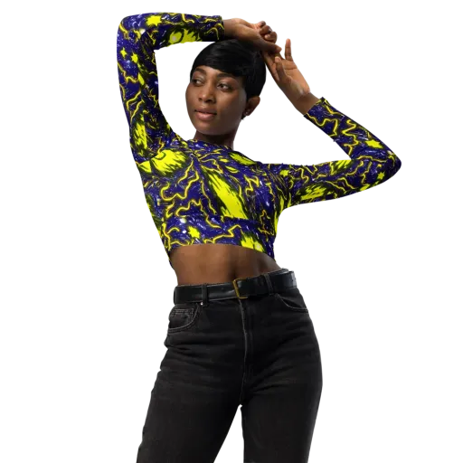 Neon Comet Riot on a Long Sleeve Crop Top