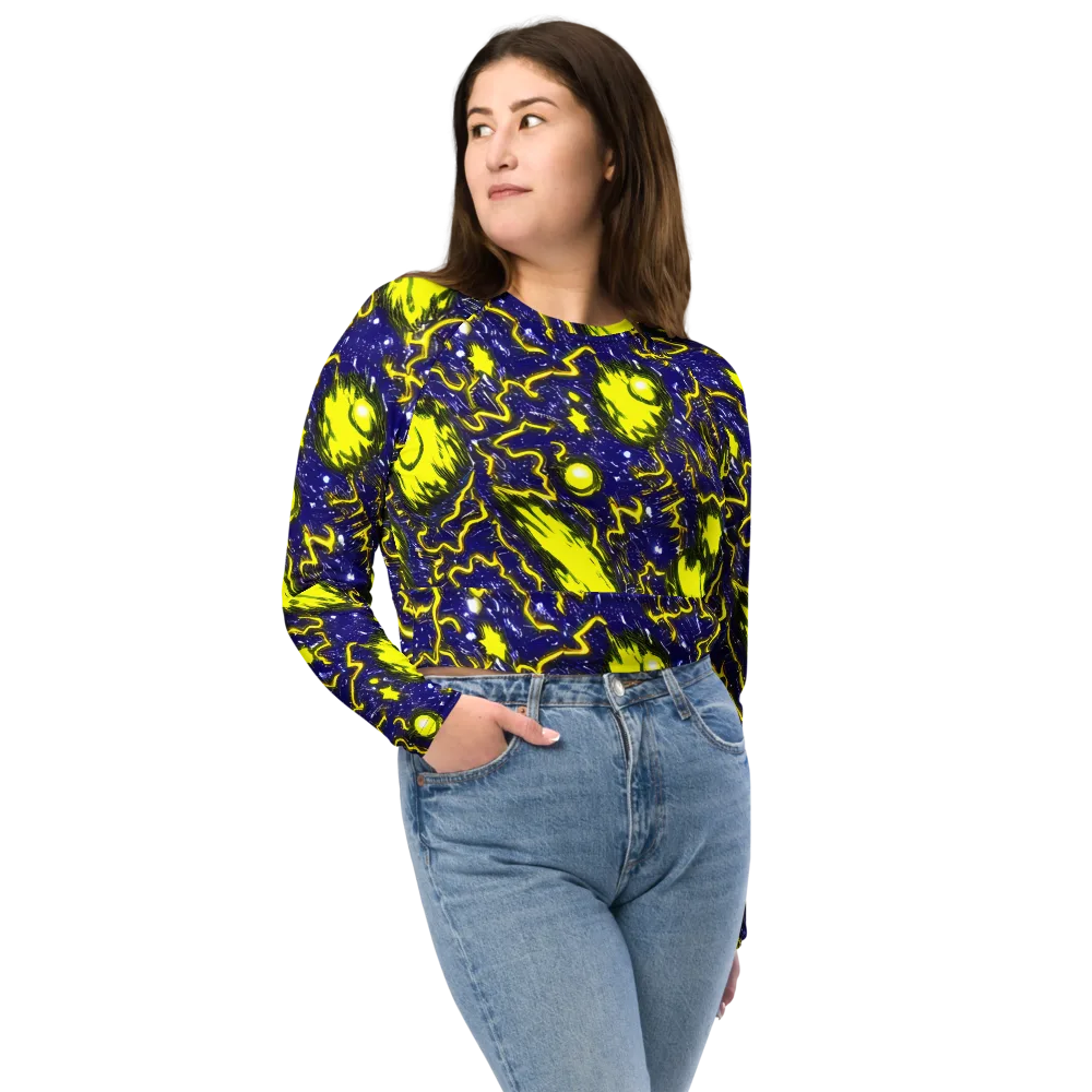 Neon Comet Riot on Long Sleeve Crop Top — Front