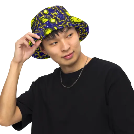 Neon Comet Riot on a Reversible Bucket Hat