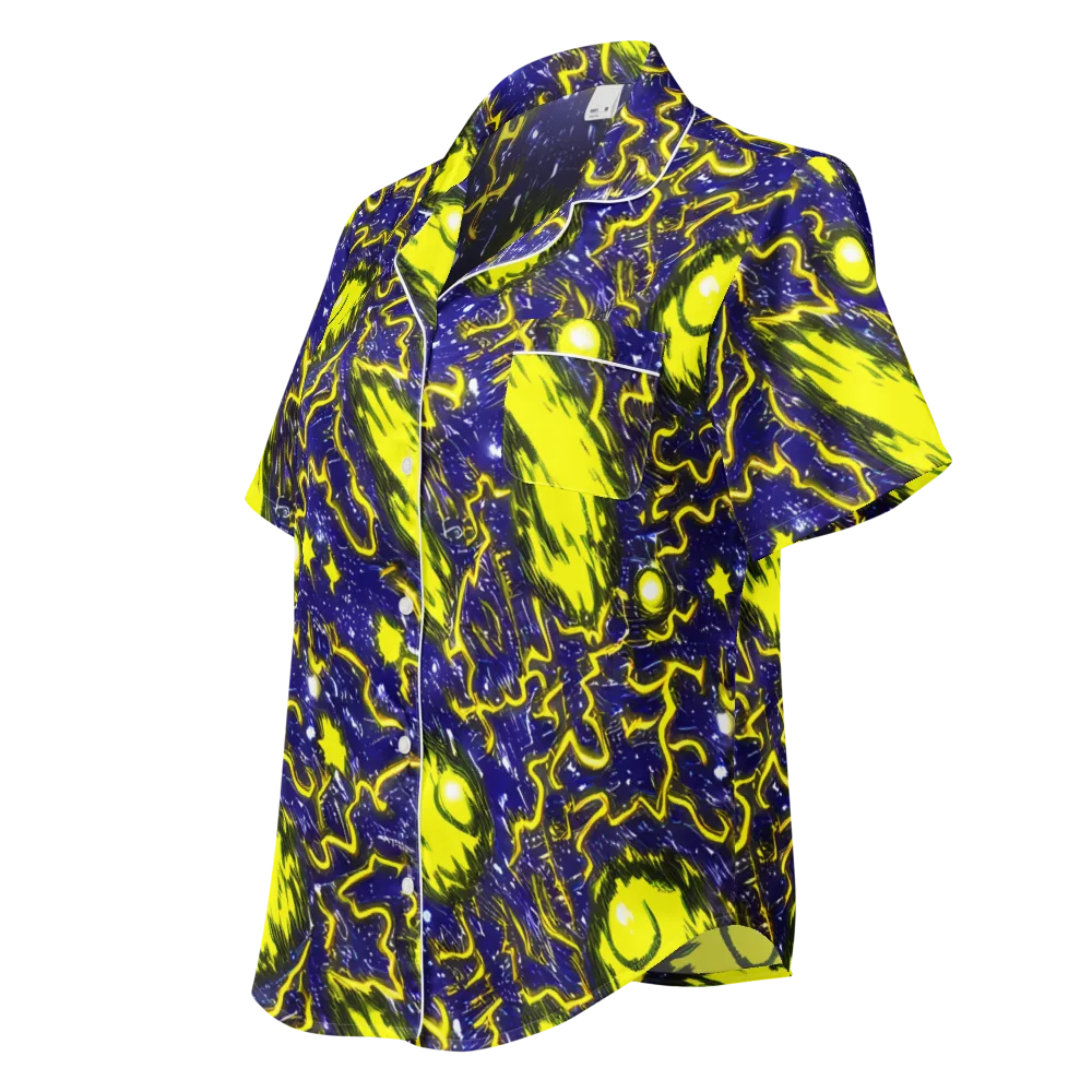 Neon Comet Riot on Women's Short Sleeve Pajama Top — Left Front