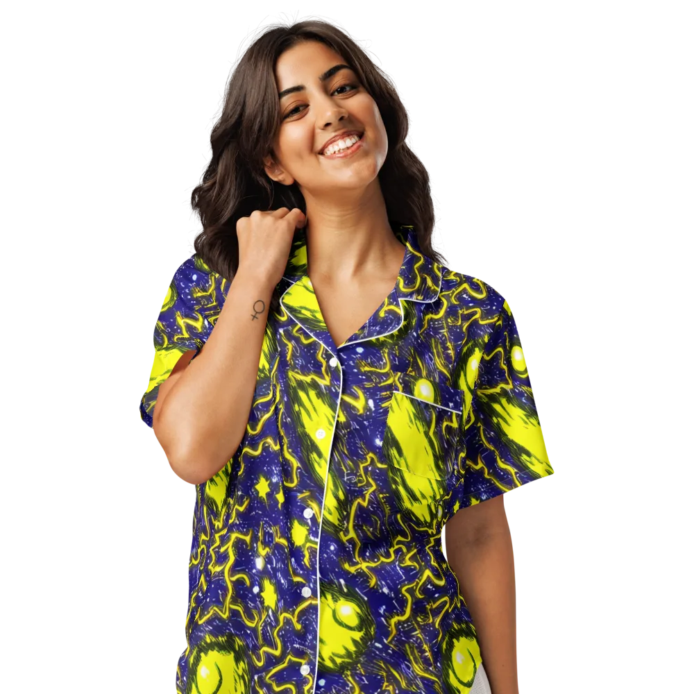 Neon Comet Riot on Women's Short Sleeve Pajama Top — Front
