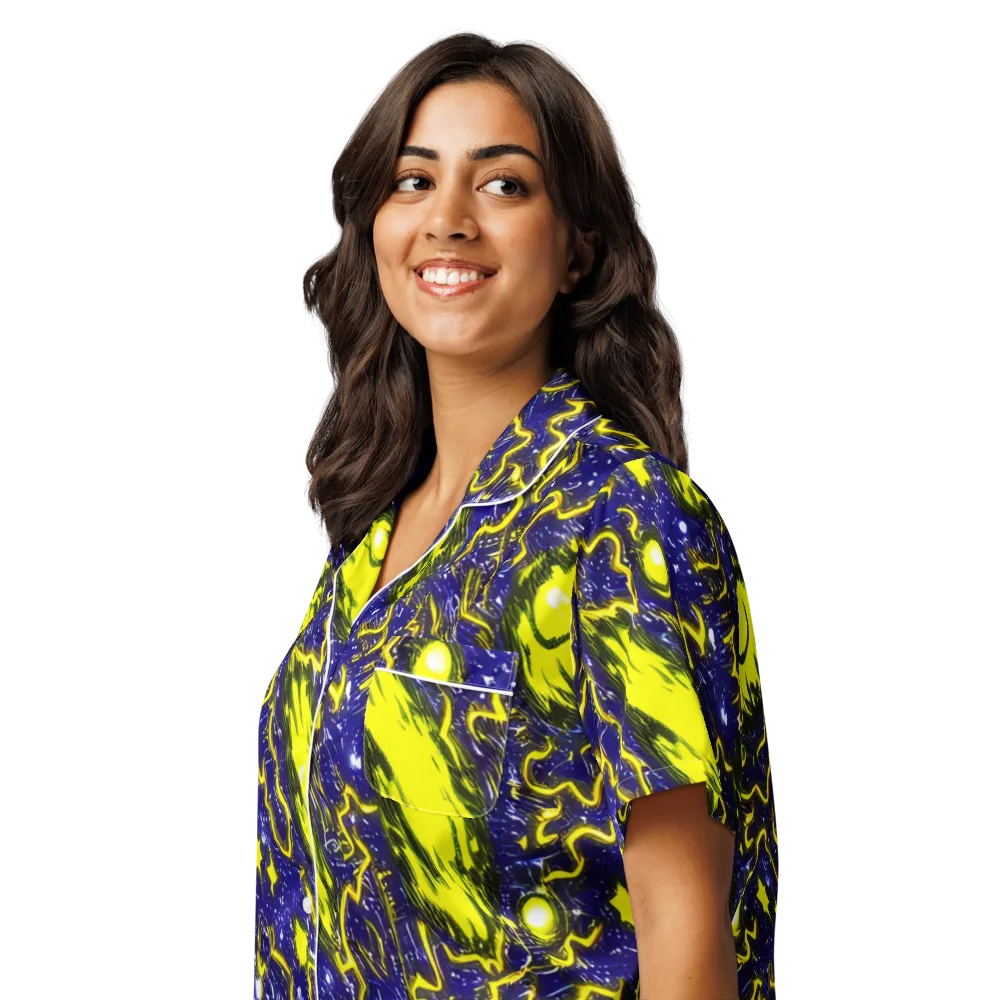 Neon Comet Riot on Women's Short Sleeve Pajama Top — Left Front