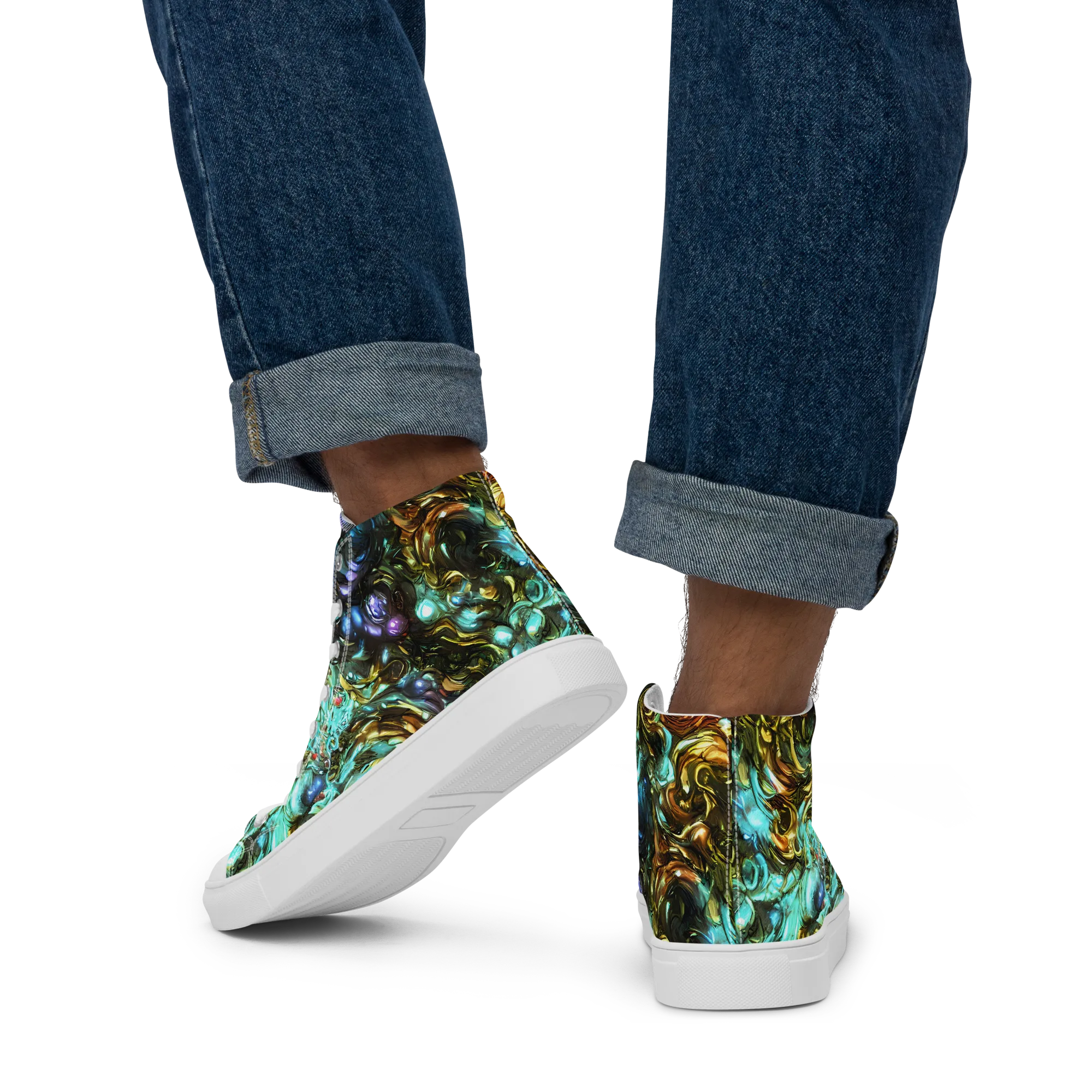 Liquid Dynasty on Men's High Top Canvas Shoes — Back