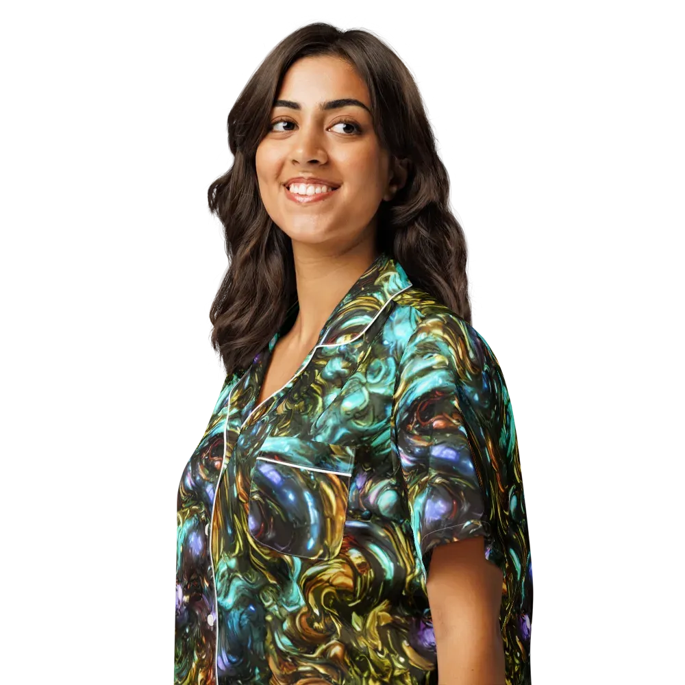 Liquid Dynasty on Women's Short Sleeve Pajama Top — Left Front