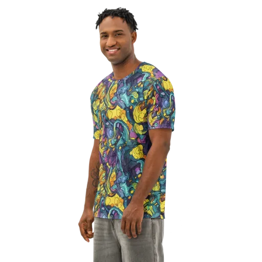 Chromatic Chameleons on a Men's Cotton Crew Neck T-Shirt