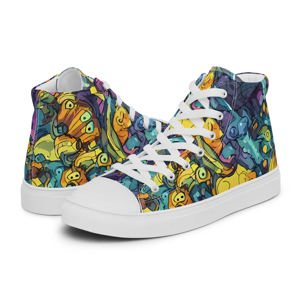 Chromatic Chameleons on Men's High Top Canvas Shoes — Left