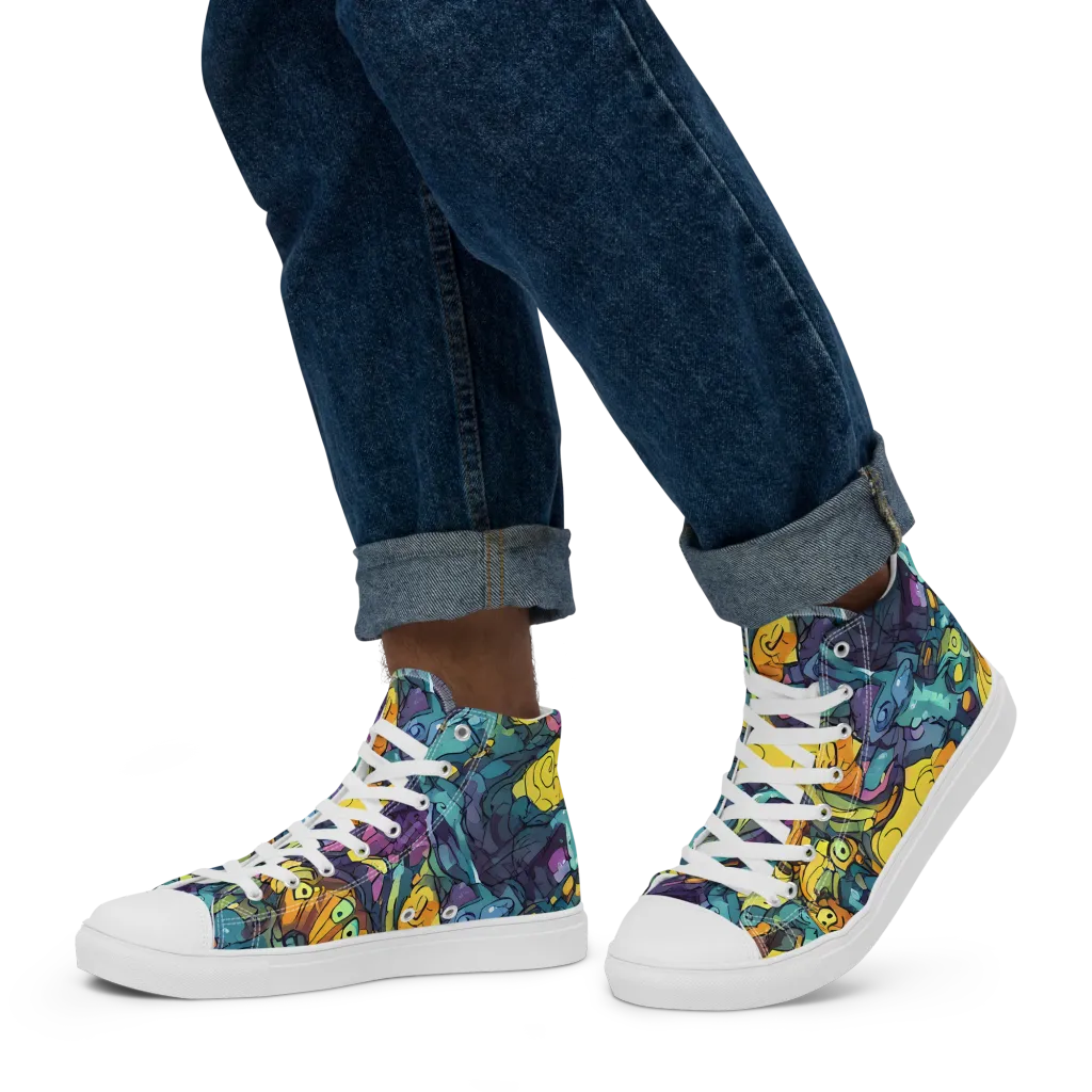 Chromatic Chameleons on Men's High Top Canvas Shoes — Left