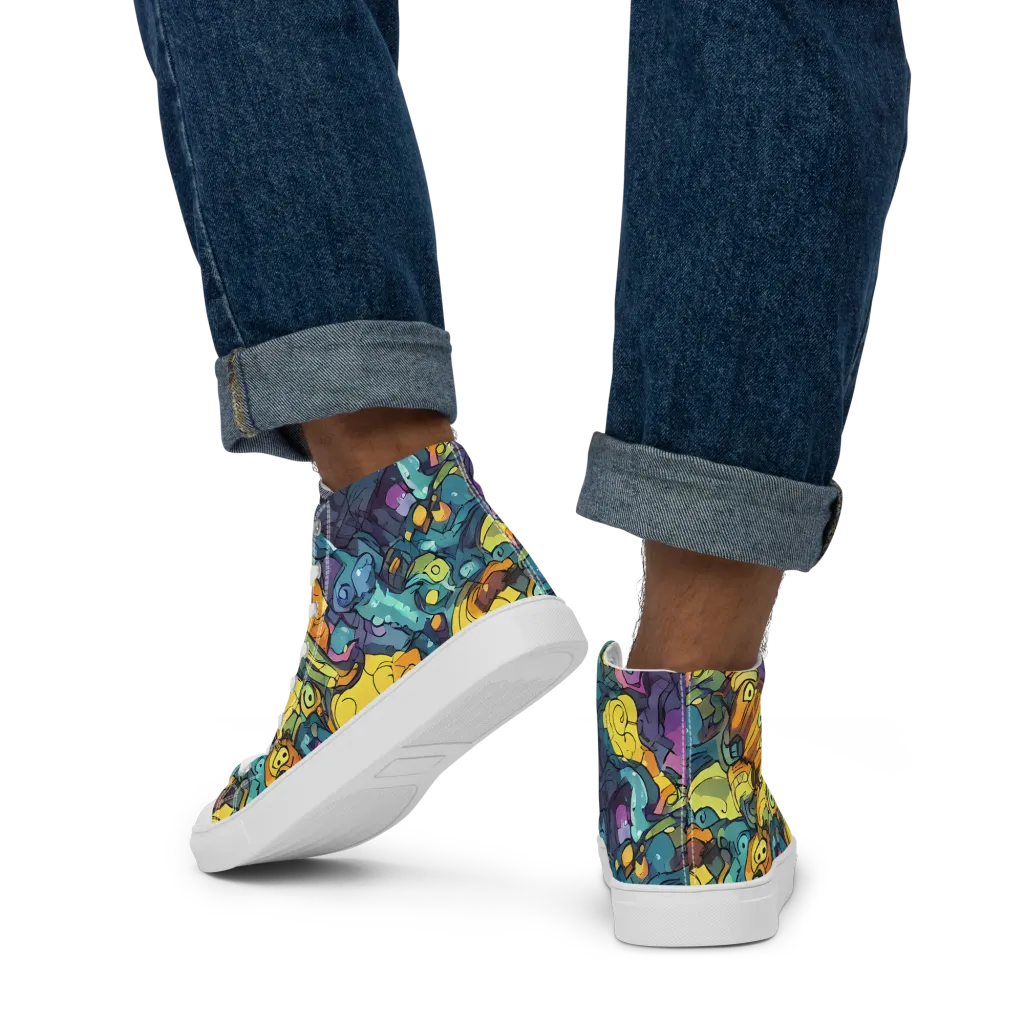 Chromatic Chameleons on Men's High Top Canvas Shoes — Back