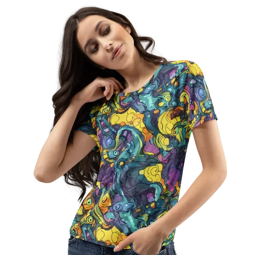 Chromatic Chameleons on a Women's Crew Neck T-Shirt