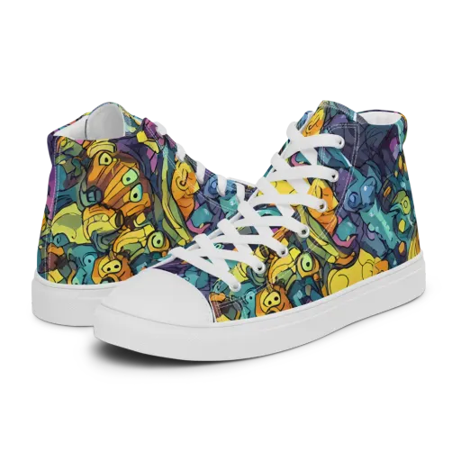 Chromatic Chameleons on a Women's High Top Canvas Shoes
