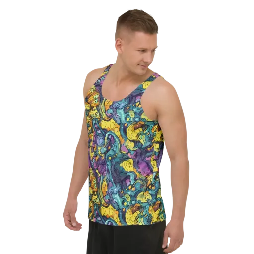 Chromatic Chameleons on a Men's Tank Top