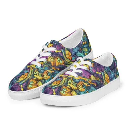 Chromatic Chameleons on a Men's Lace-Up Canvas Shoes