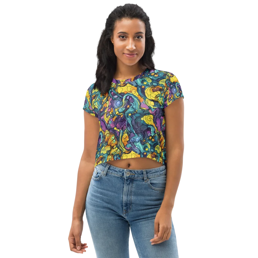 Chromatic Chameleons on Crop Tee — Front