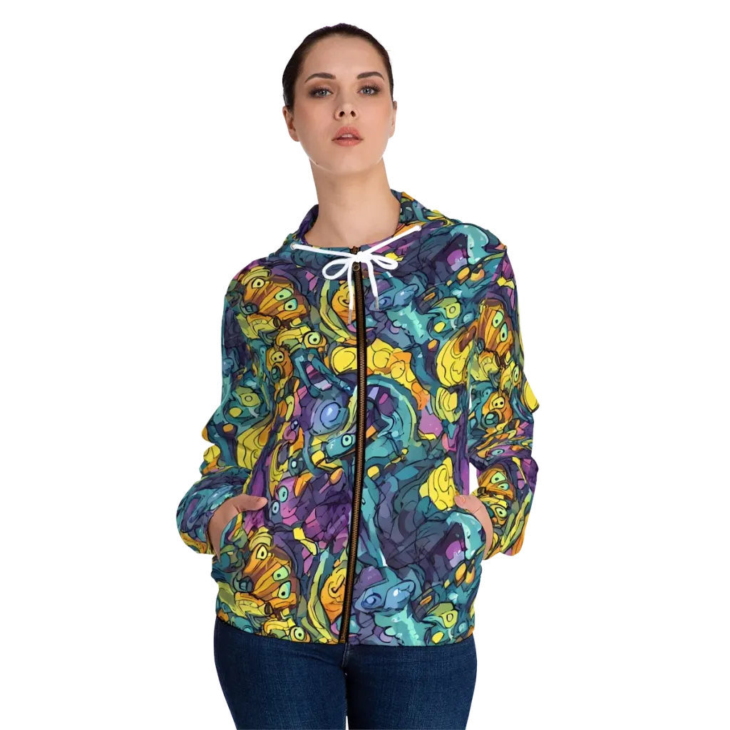 Chromatic Chameleons on Women's Full-Zip Hoodie — Front On Person