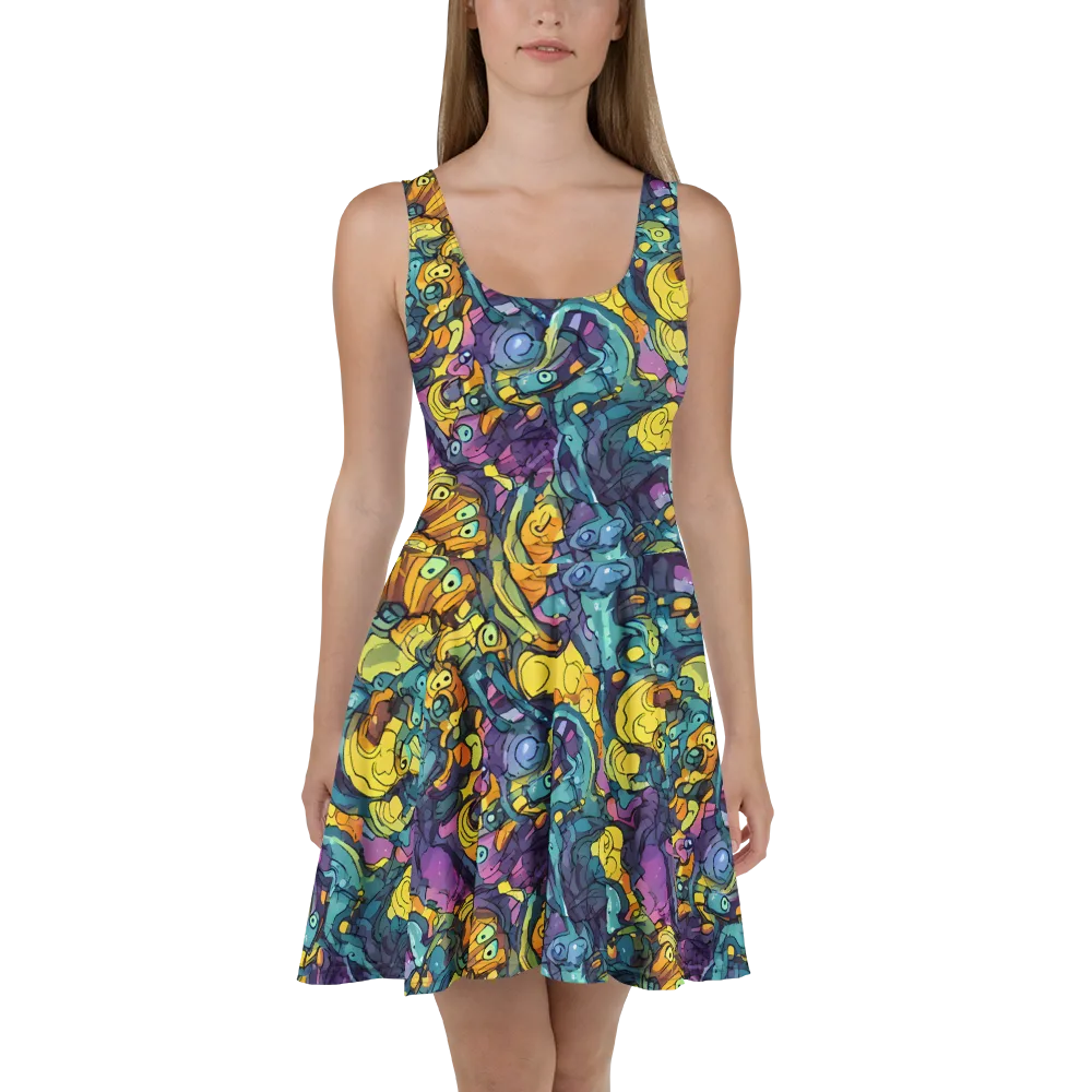 Chromatic Chameleons on Skater Dress — Front