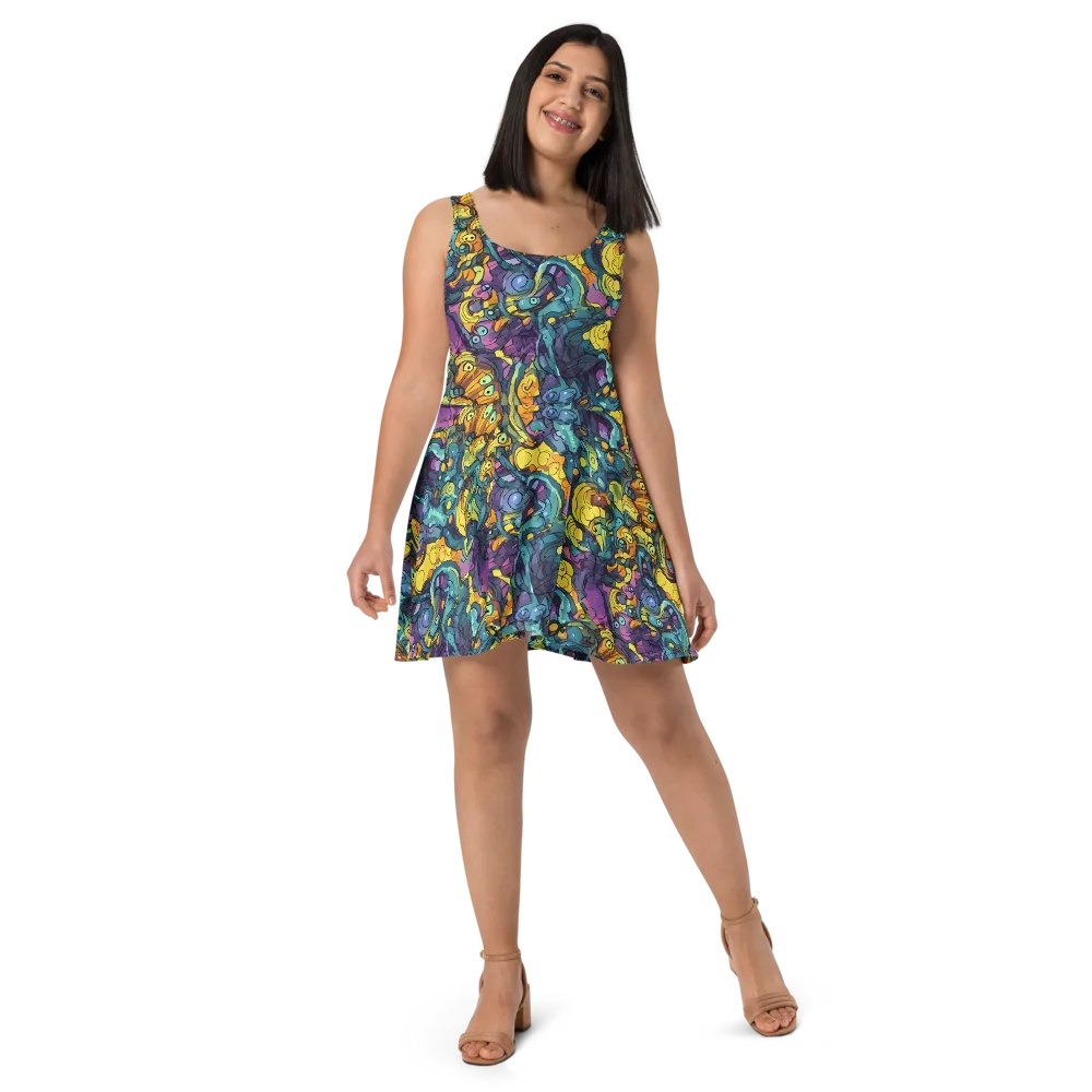 Chromatic Chameleons on Skater Dress — Front