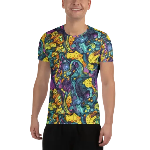 Chromatic Chameleons on a Men's Athletic T-Shirt