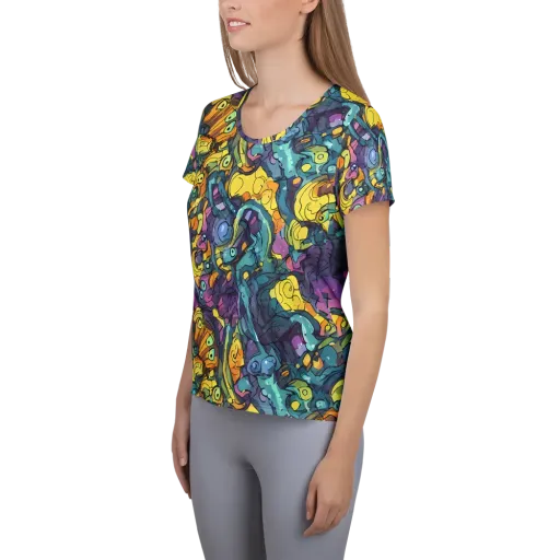 Chromatic Chameleons on a Women's Athletic T-Shirt