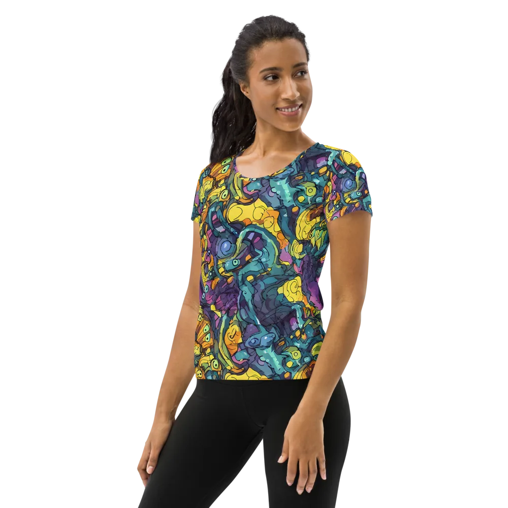 Chromatic Chameleons on Women's Athletic T-Shirt — Left