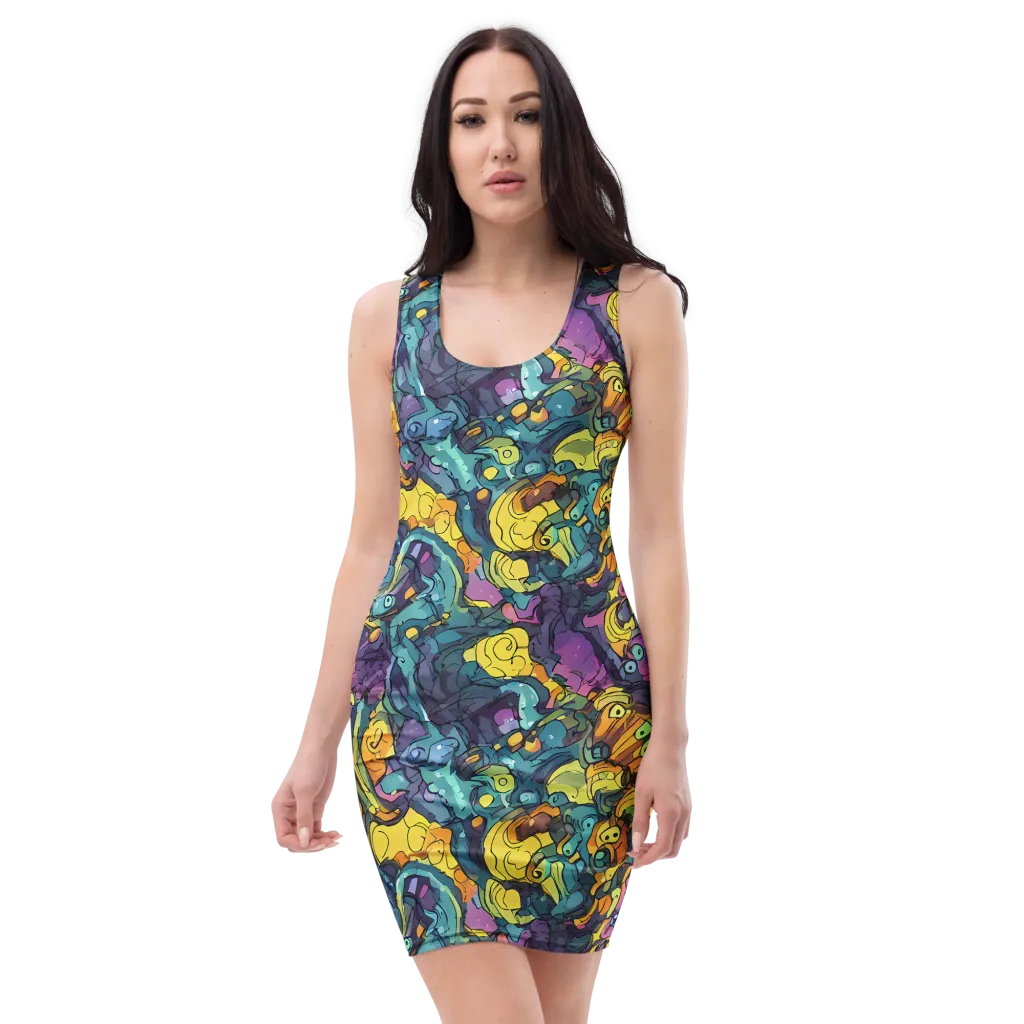 Chromatic Chameleons on Bodycon Dress — Front