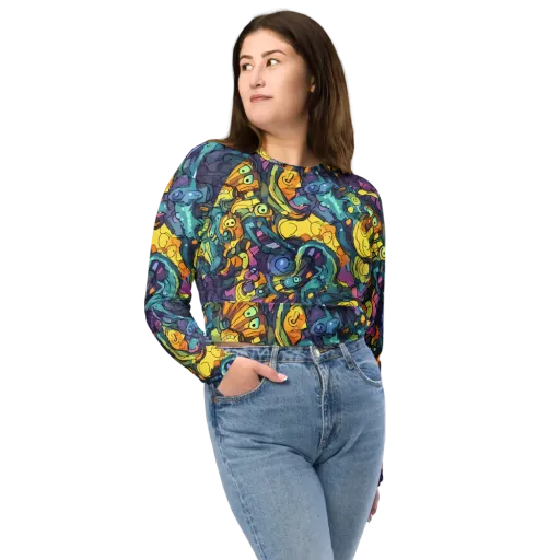 Chromatic Chameleons on a Long Sleeve Crop Top