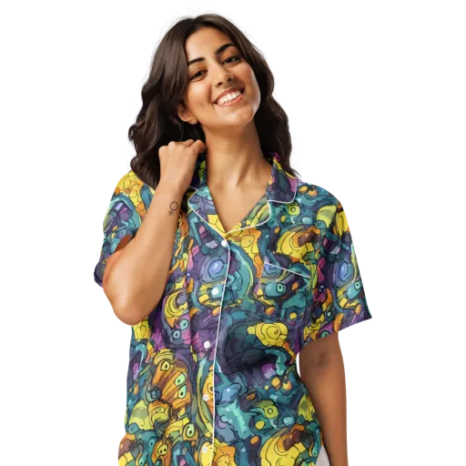 Chromatic Chameleons on a Women's Short Sleeve Pajama Top