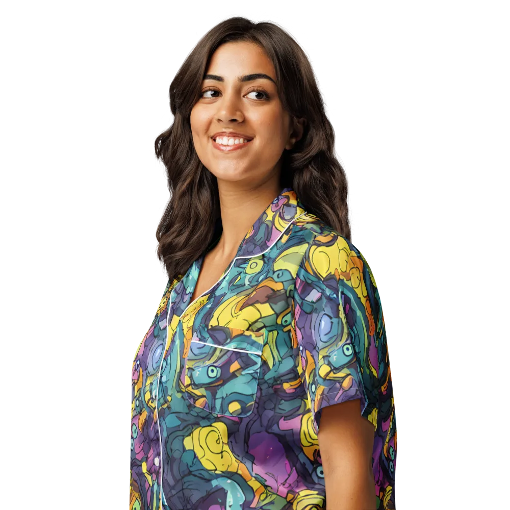 Chromatic Chameleons on Women's Short Sleeve Pajama Top — Left Front
