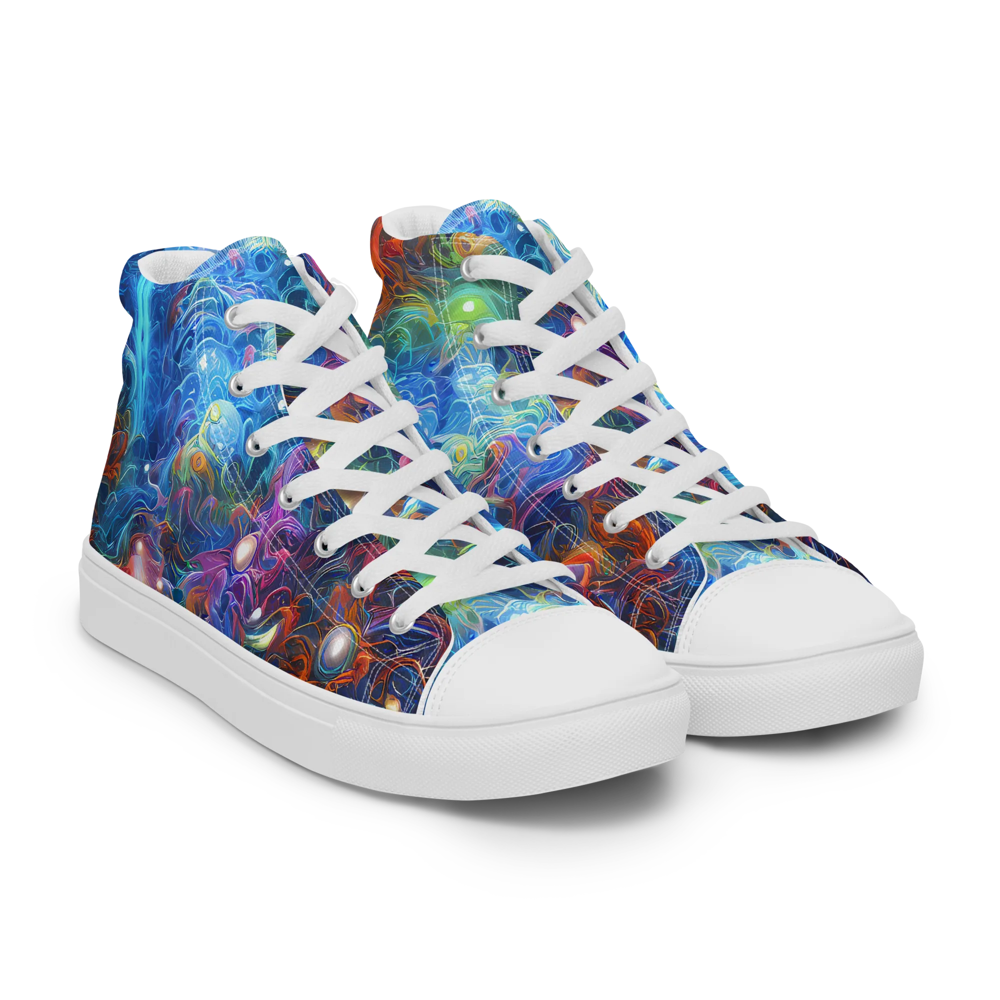 Abyssal Aurora on Men's High Top Canvas Shoes — Right Front