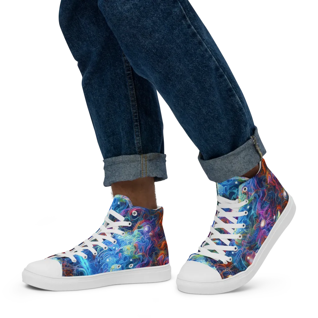 Abyssal Aurora on Men's High Top Canvas Shoes — Left