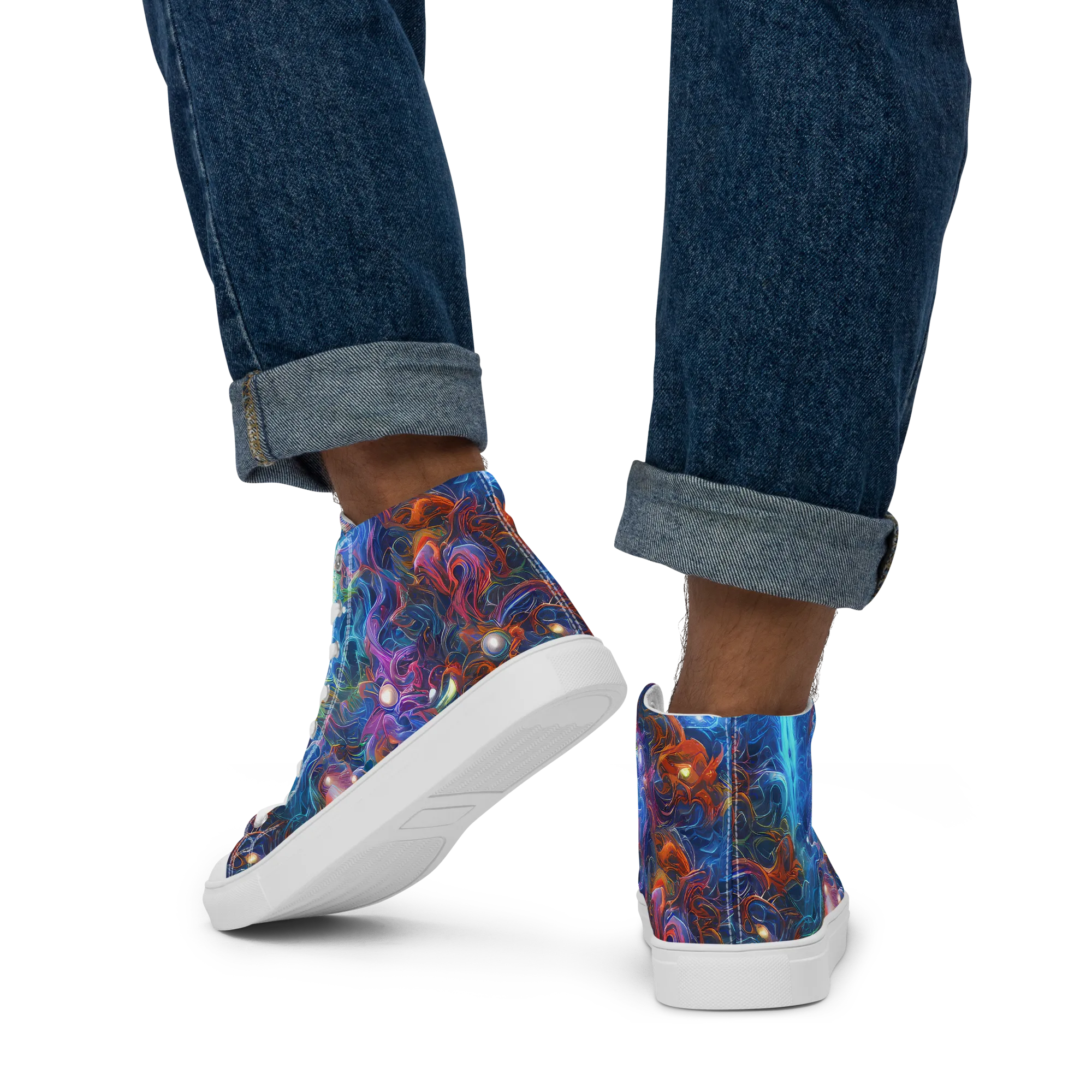Abyssal Aurora on Men's High Top Canvas Shoes — Back